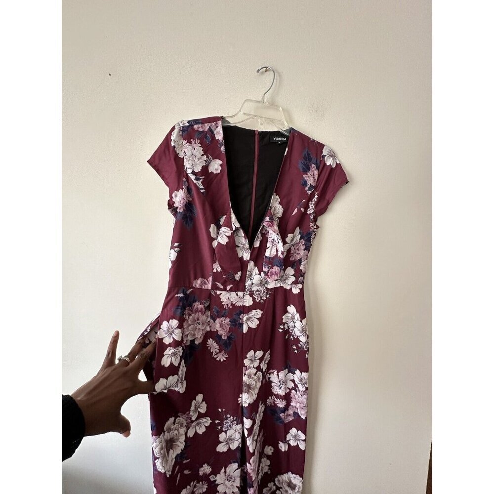 Anthropologie Yumi Kim Floral Print Cutout Jumpsuit Size M Date Night Bow Classy - Picture 6 of 16
